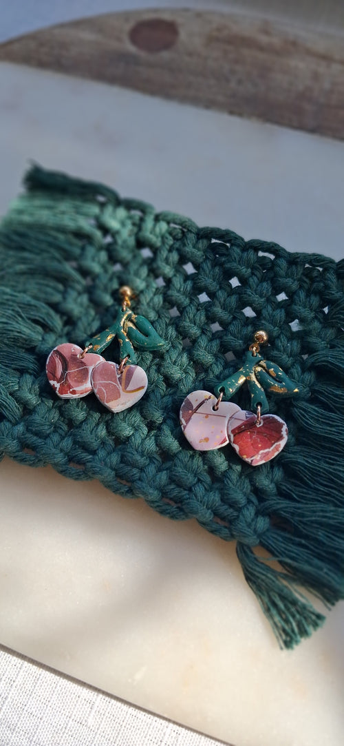 Cherry Heart Polymer Clay Earrings